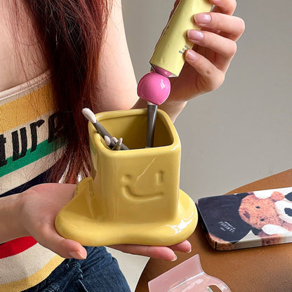 Melted Butter-Shaped Ceramic Pen Holder Desk Organizer