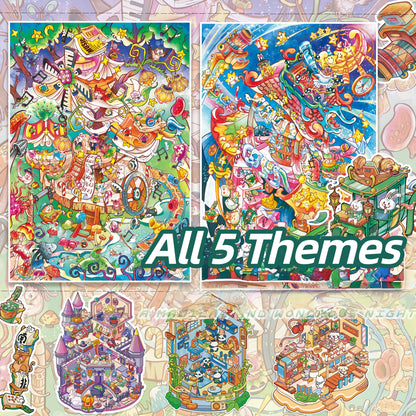 Dreamy Night Talk 3D Sticker | 5 Cute Miniature Scenes