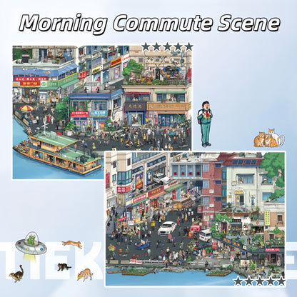 Morning Commute Scene 3D Sticker | 2 Cute Miniature Scenes