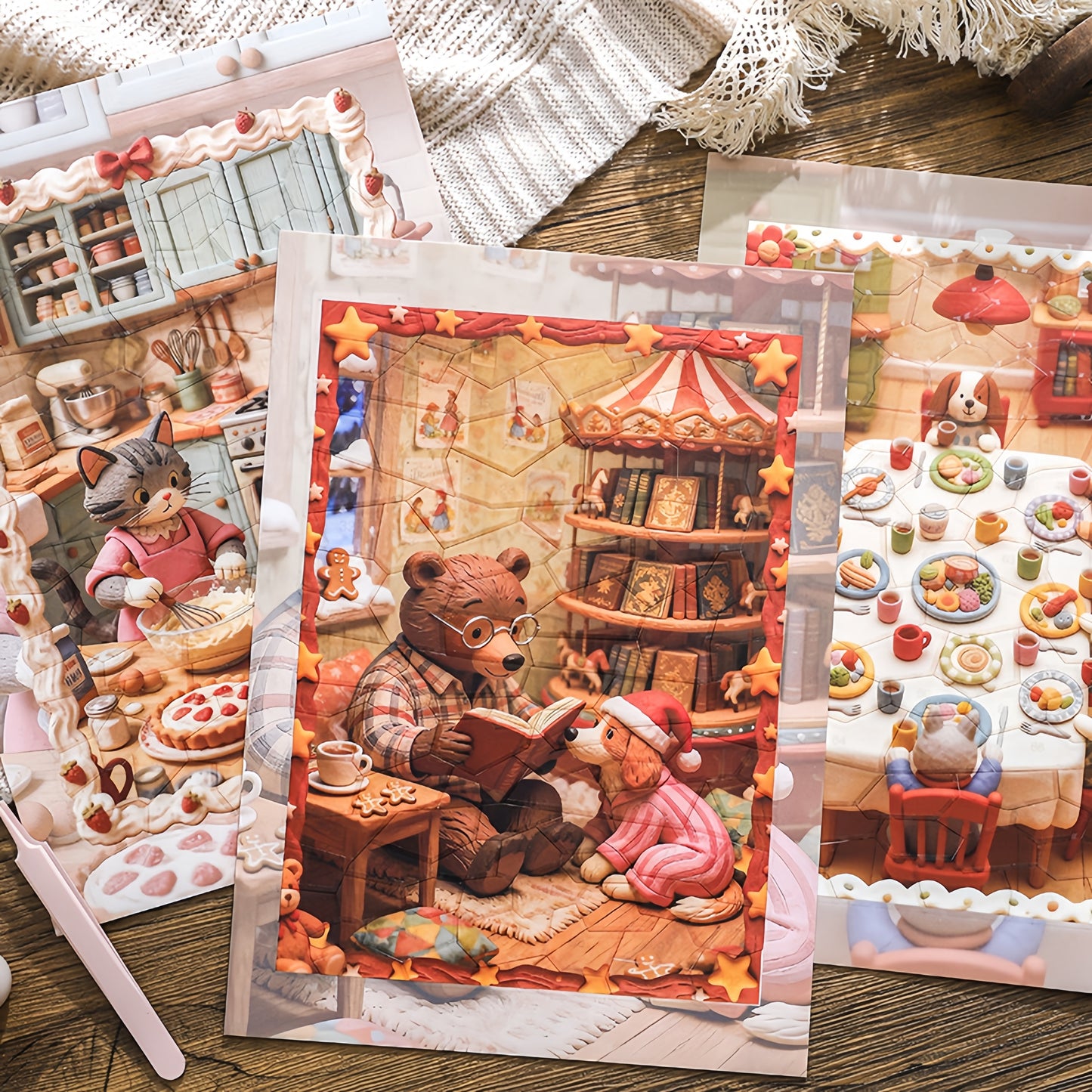 Cute Friends Story-telling Session 3D Sticker | 3 Cute Miniature Scenes