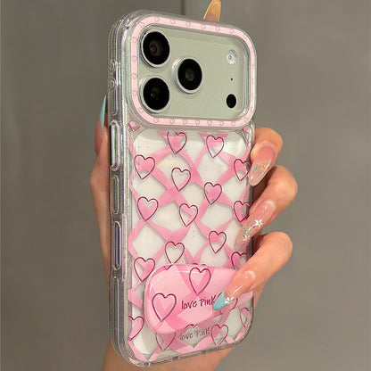 Pink Ribbon Heart Hair Clip Magnetic Stand Acrylic Phone Case
