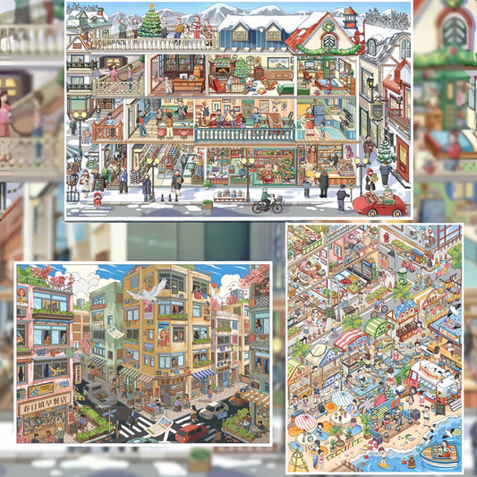 Cozy Street View 3D Sticker | 3 Cute Miniature Scenes