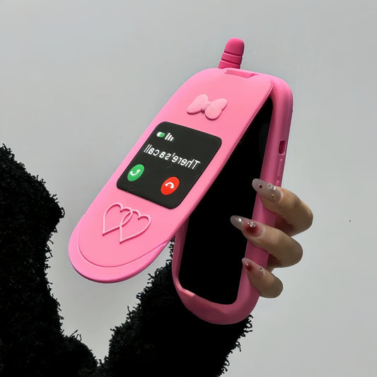 Flip Phone Makeup Mirror Silicone Phone Case