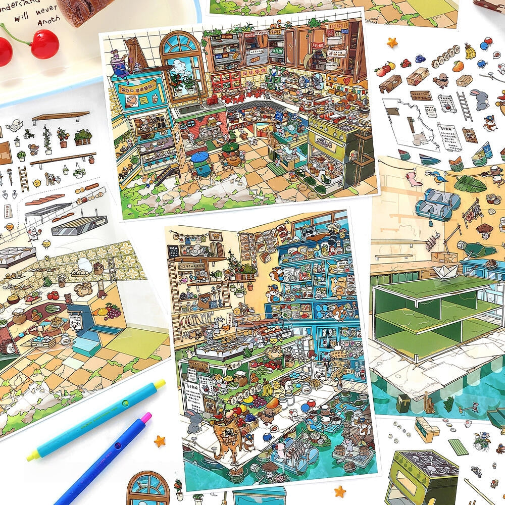 Animal Shops 3D Sticker | 2 Cute Miniature Scenes