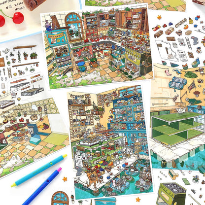 Animal Shops 3D Sticker | 2 Cute Miniature Scenes
