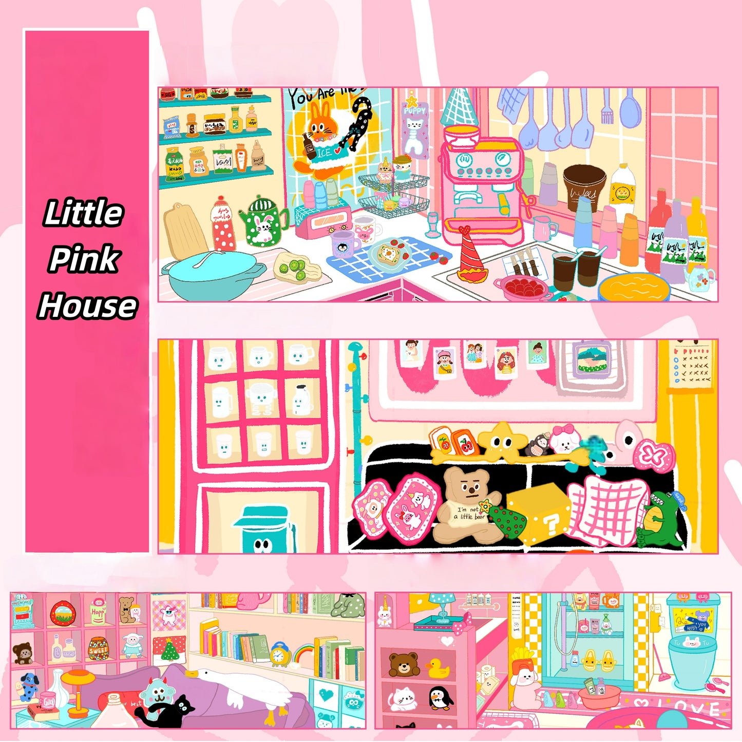 Little Pink House 3D Sticker | 4 Cute Miniature Scenes