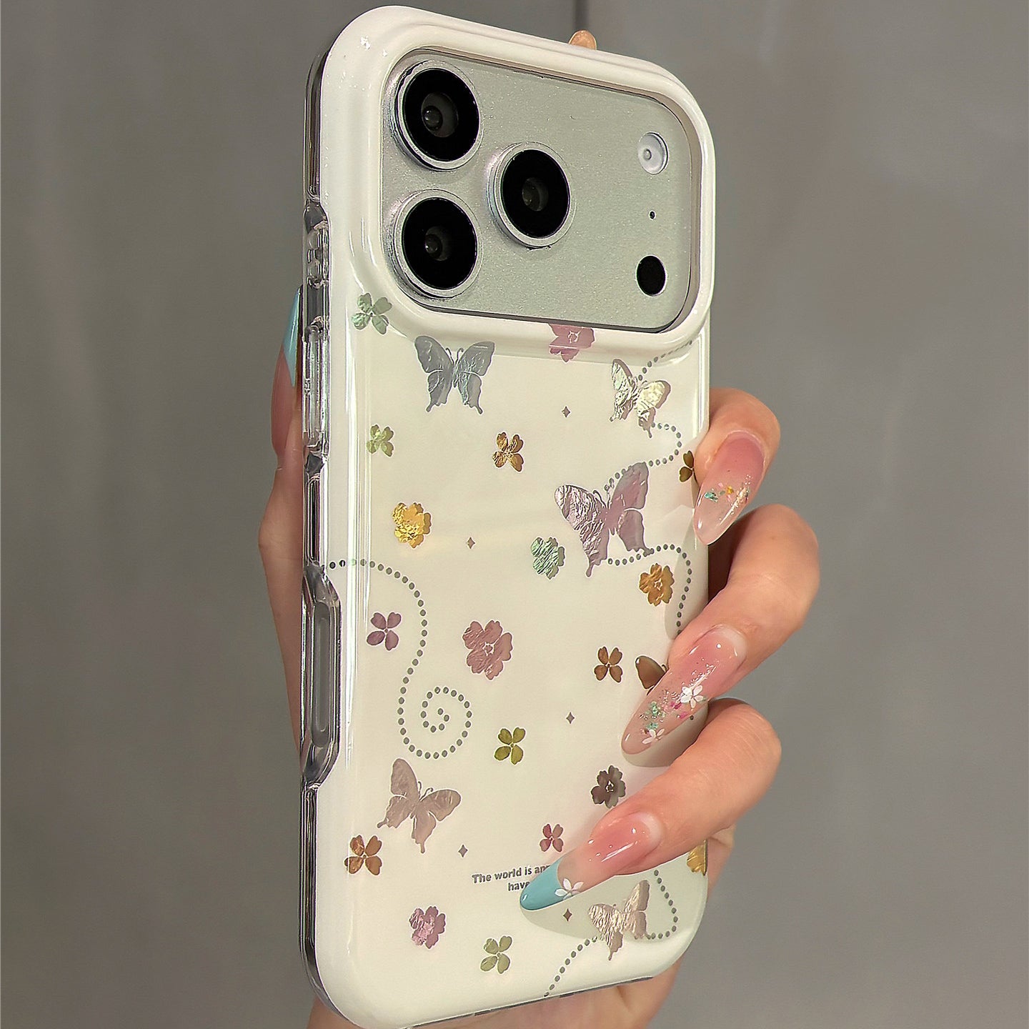 Cream White Flower Butterfly Acrylic Phone Case