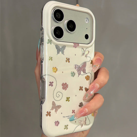 Cream White Flower Butterfly Acrylic Phone Case