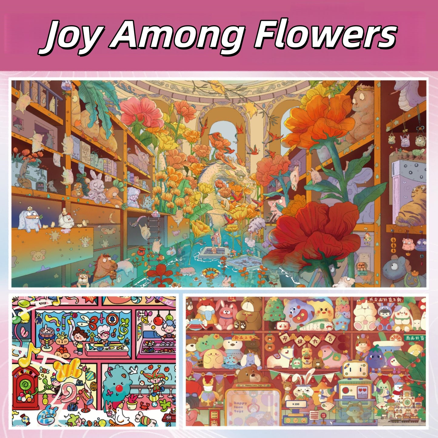 Joy Among Flowers 3D Sticker | 3 Cute Miniature Scenes