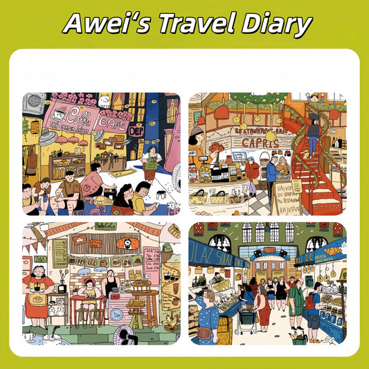 Awei‘s Travel Diary 3D Sticker | 4 Cute Miniature Scenes