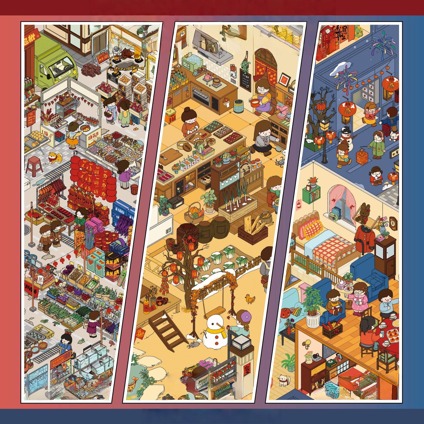 A New Year's Day 3D Sticker | 3 Cute Miniature Scenes