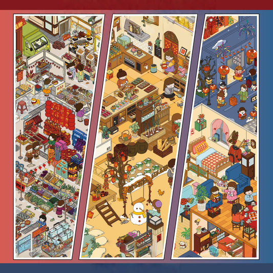 A New Year's Day 3D Sticker | 3 Cute Miniature Scenes