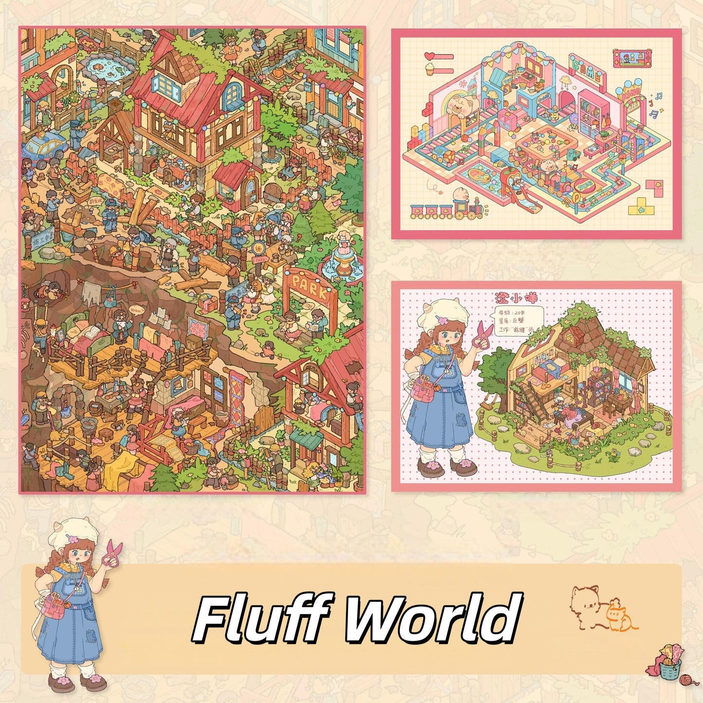Fluff World 3D Sticker | 3 Cute Miniature Scenes