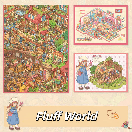 Fluff World 3D Sticker | 3 Cute Miniature Scenes