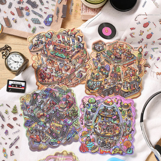 Futurescape 3D Sticker | 4 Cute Miniature Scenes