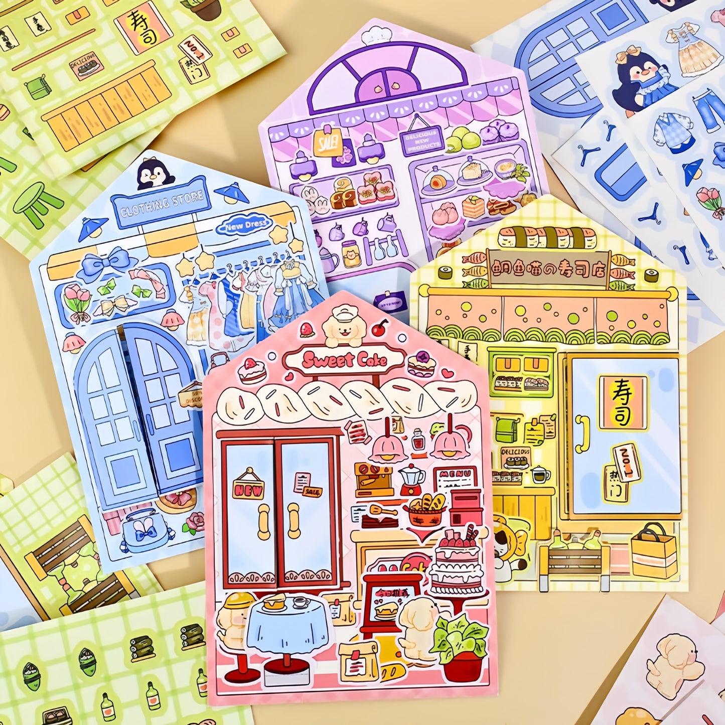 Street Corner Store 3D Sticker | 4 Cute Miniature Scenes