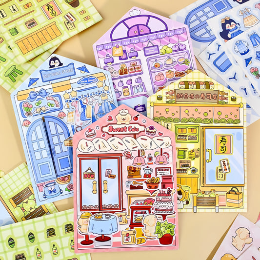 Street Corner Store 3D Sticker | 4 Cute Miniature Scenes