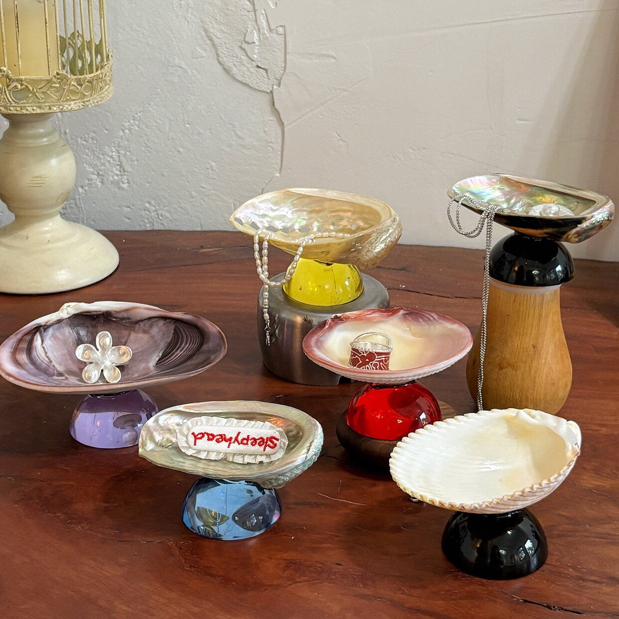 Natural Shell Colorful Glass Base Tray
