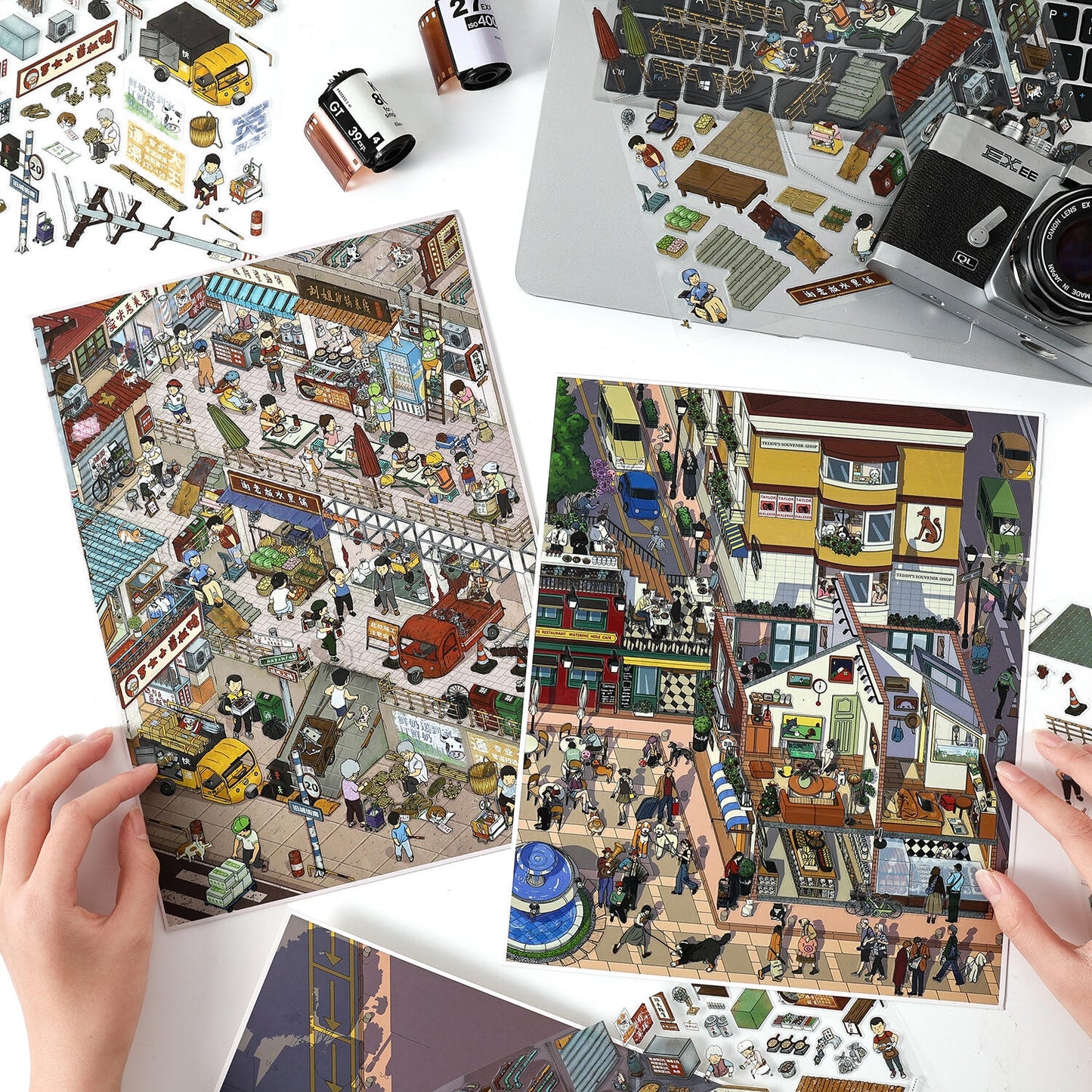 City Streetscape 3D Sticker | 3 Cute Miniature Scenes