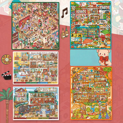 Cute Busy Town 3D Sticker | 5 Cute Miniature Scenes