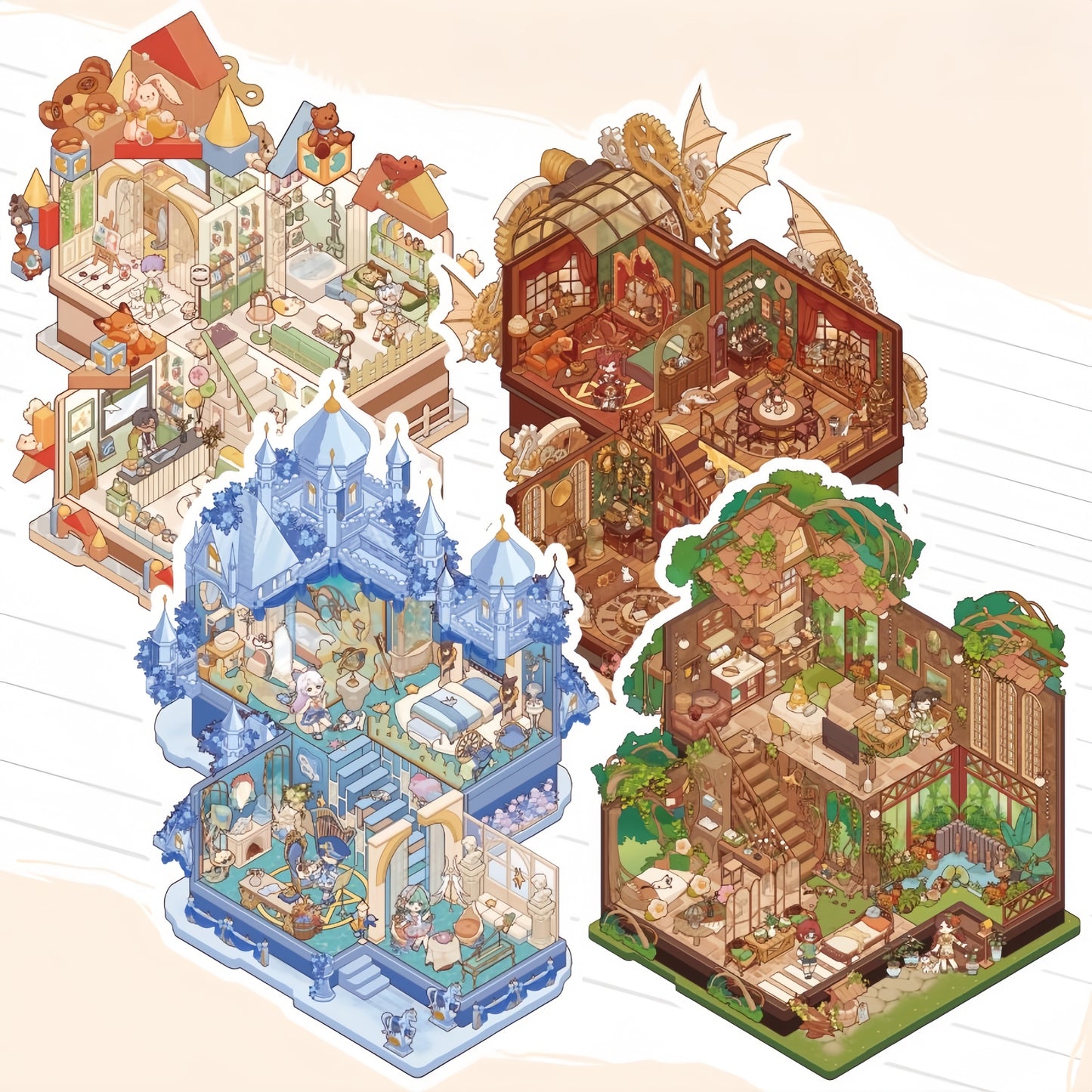 Whimsy House 3D Sticker | 4 Cute Miniature Scenes
