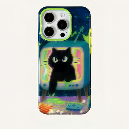 Black Cat Retro Television Acrylic Phone Case