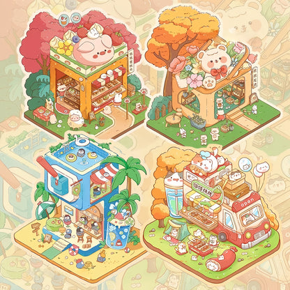 Paws Shop 3D Sticker | 4 Cute Miniature Scenes