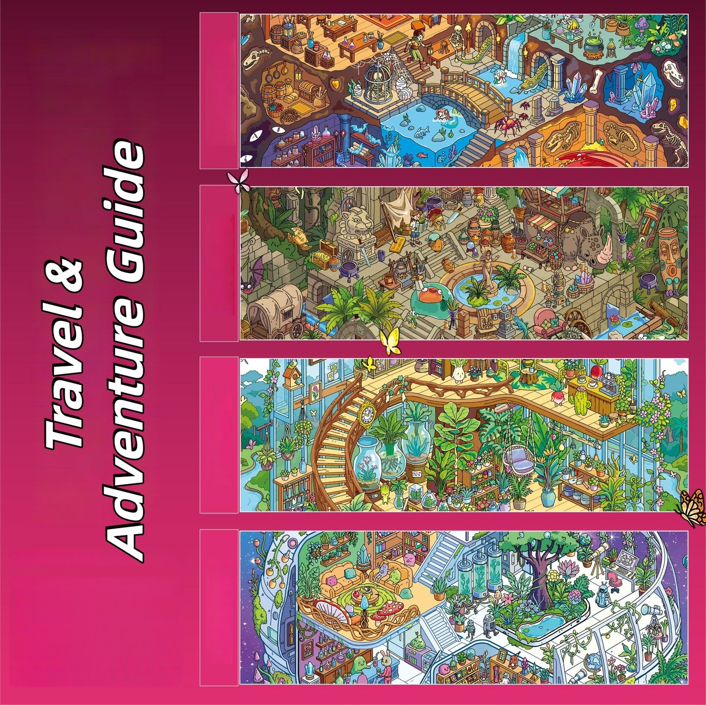 Travel & Adventure Guide 3D Sticker | 4 Cute Miniature Scenes