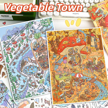 Vegetable Town 3D Sticker | 2 Cute Miniature Scenes