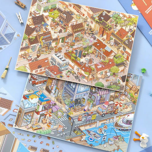 Streetscape 3D Sticker | 2 Cute Miniature Scenes