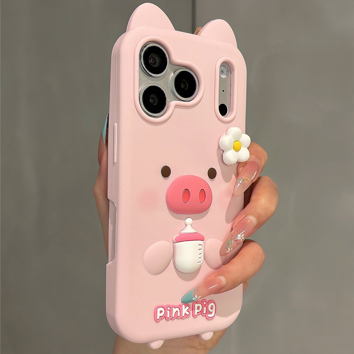 Rotating Flower Baby Bottle Pig Silicone Phone Case