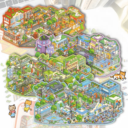 Streetscape 3D Sticker | 4 Cute Miniature Scenes