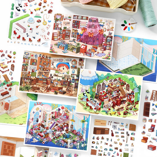 Whimsical Rooms 3D Sticker | 4 Cute Miniature Scenes