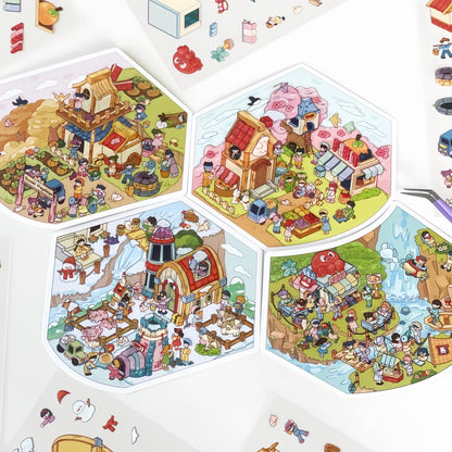 Sweet Farm 3D Sticker | 4 Cute Miniature Scenes