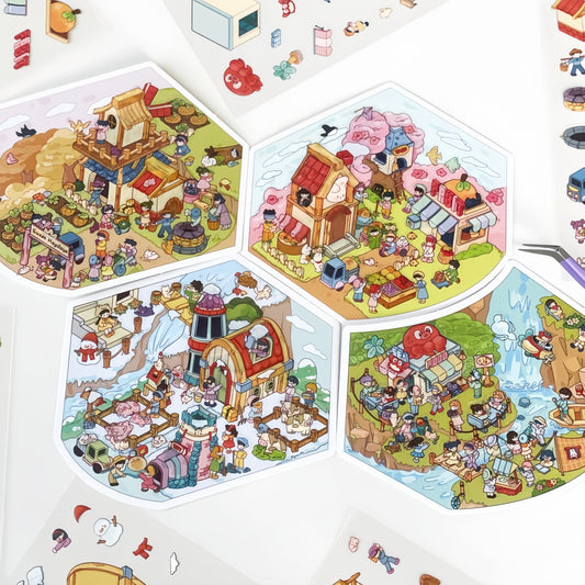 Sweet Farm 3D Sticker | 4 Cute Miniature Scenes