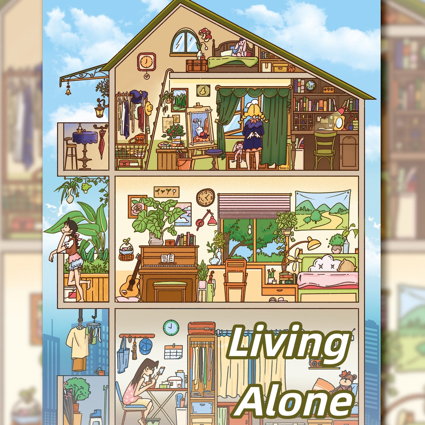 Girl's Dorm 3D Sticker | 2 Cute Miniature Scenes