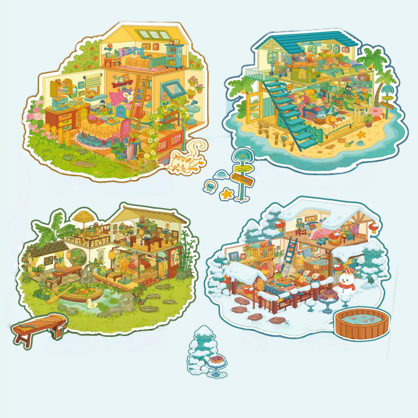 Dream Retreat 3D Sticker | 4 Cute Miniature Scenes