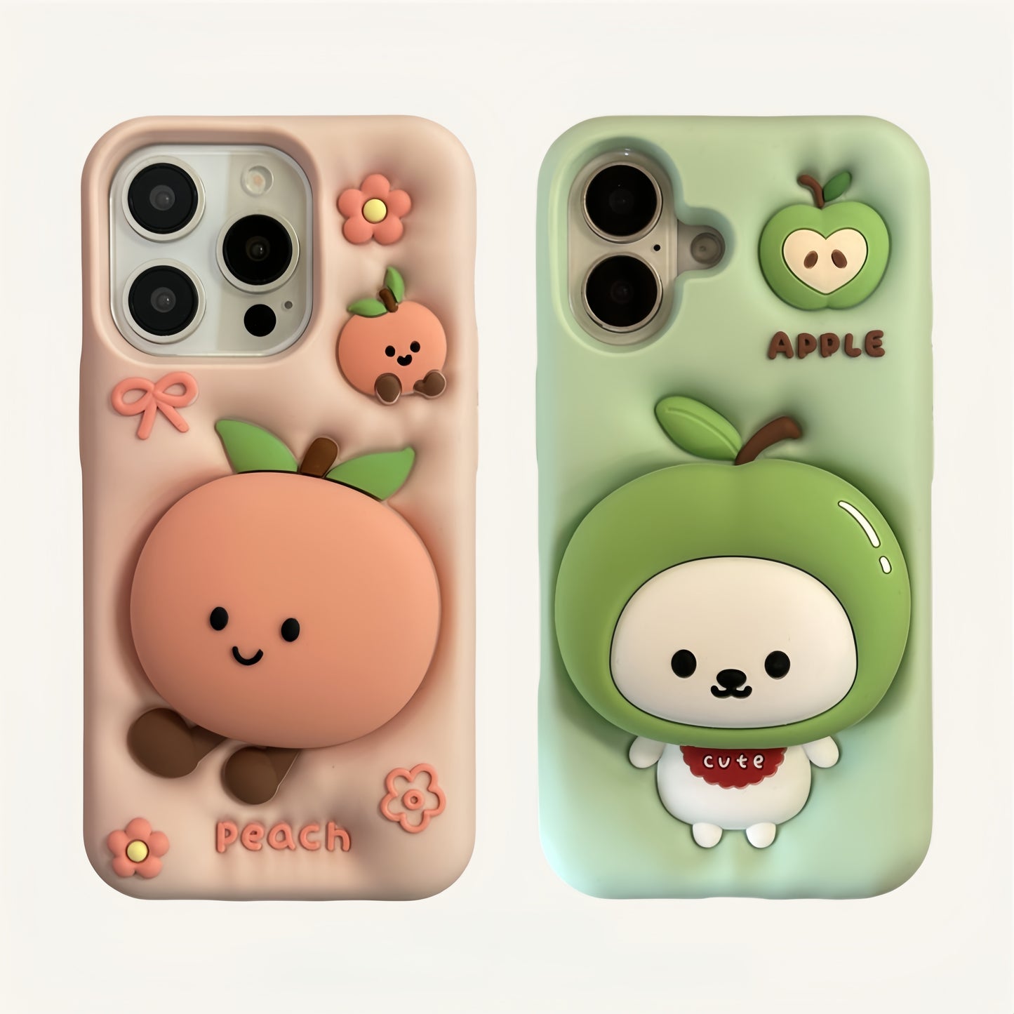 Green Apple Bear and Peach Silicone Phone Case
