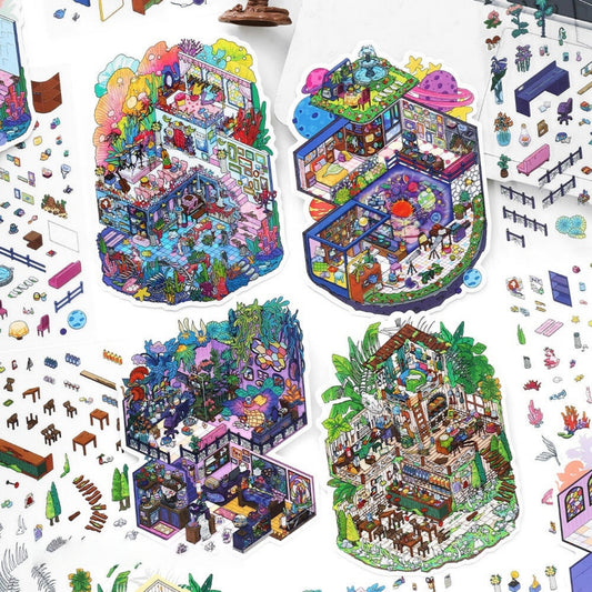 Curious Realms 3D Sticker | 4 Cute Miniature Scenes