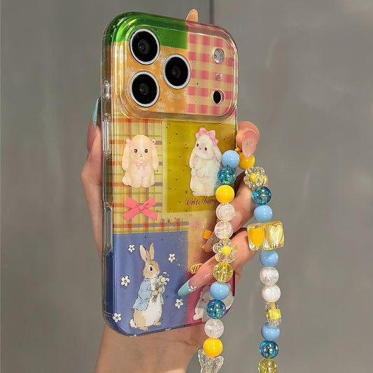 Colorful Grid Floral Bunny Acrylic Phone Case