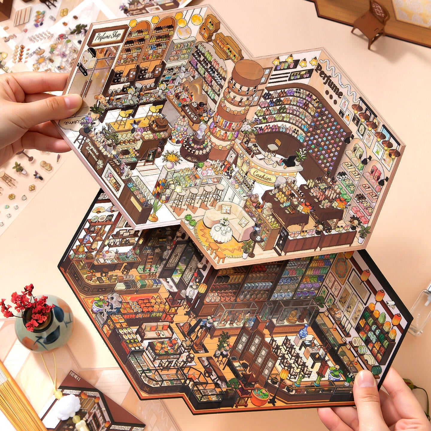Quiet Shops 3D Sticker | 2 Cute Miniature Scenes