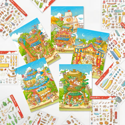 Piggy Street 3D Sticker | 5 Cute Miniature Scenes