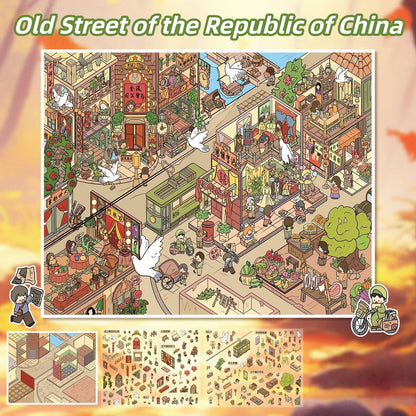 Old Street 3D Sticker | 2 Cute Miniature Scenes