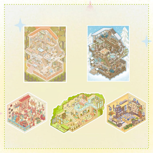 Cozy Rooms 3D Sticker | 5 Cute Miniature Scenes