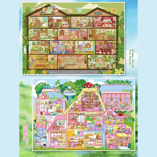 Grid House 3D Sticker | 2 Cute Miniature Scenes