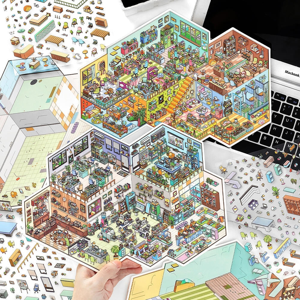 Work Routine 3D Sticker | 2 Cute Miniature Scenes