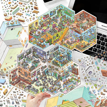 Work Routine 3D Sticker | 2 Cute Miniature Scenes