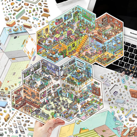 Work Routine 3D Sticker | 2 Cute Miniature Scenes
