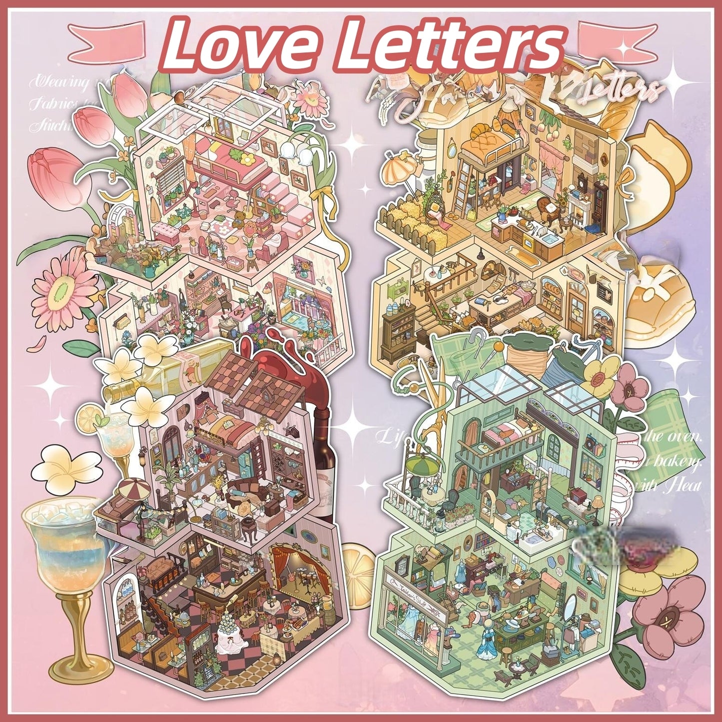 Love Letters 3D Sticker | 4 Cute Miniature Scenes