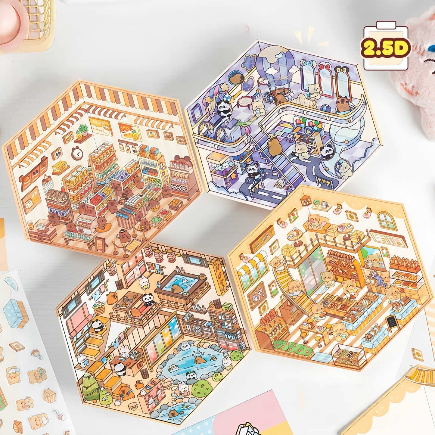 Paw's Shop 3D Sticker | 4 Cute Miniature Scenes